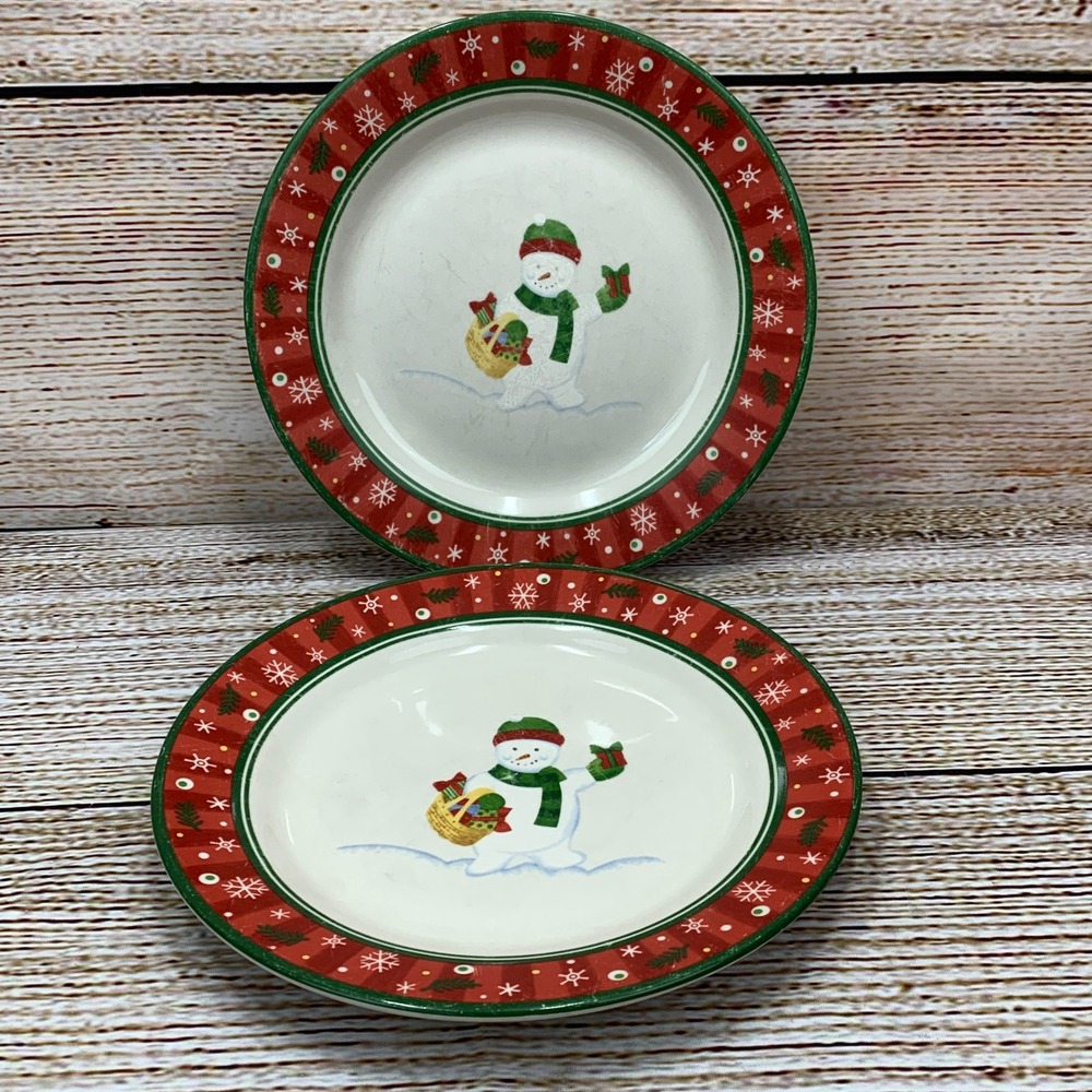 Longaberger‎ Christmas Snowman Plates Holiday Decor Dinnerware Set of 2